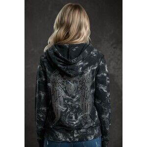 Sinful By Affliction S Grunge Black Jacket Hoodie Rhinestone Skull Wings Y2K
